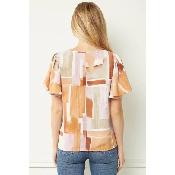 Entro Flutter Sleeve V-Neck Blouse - Picture 3 of 7